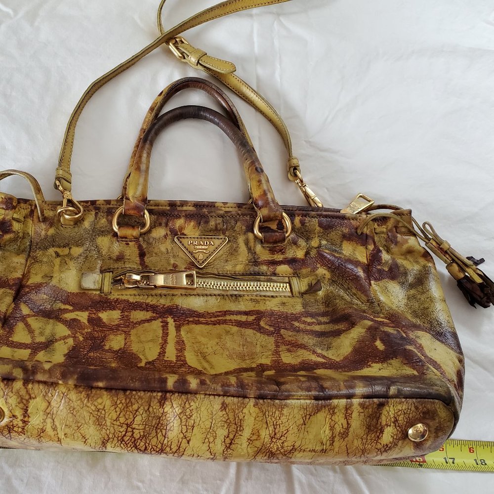 Prada tote top handle bag leather dyed camo brown black beige tan galleria lux - Picture 15 of 16